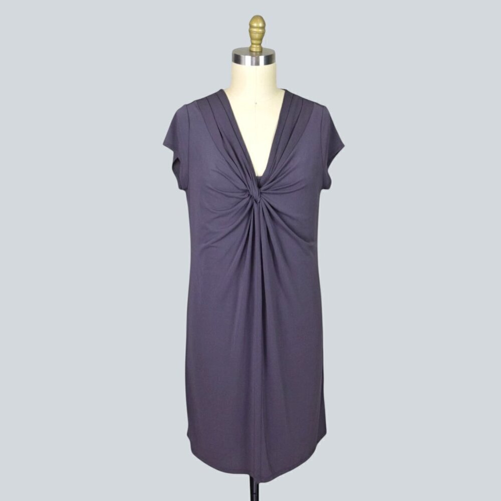 THE WHITE COMPANY DARK GRAY KNOTTED V-NECK DRESS